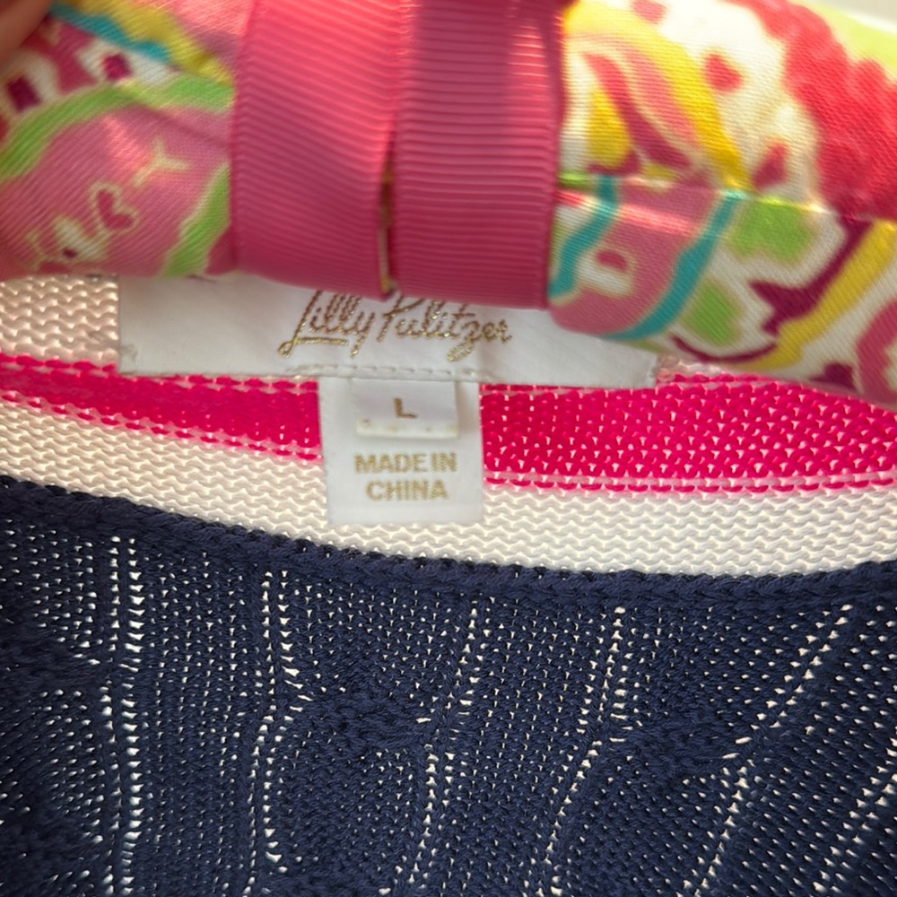 EUC Lilly Pulitzer Brockton Navy with V-Neck Cableknit Sweater L - Picture 2 of 3